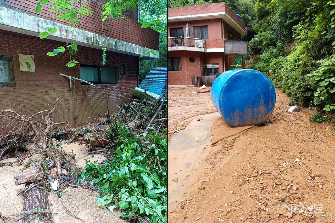 FAN훈련원이 지난 7월 17일 폭우로 인한 산사태로 보일러실과 3톤 물탱크, 에어컨 실외기가 파손되는 피해를 입었다.